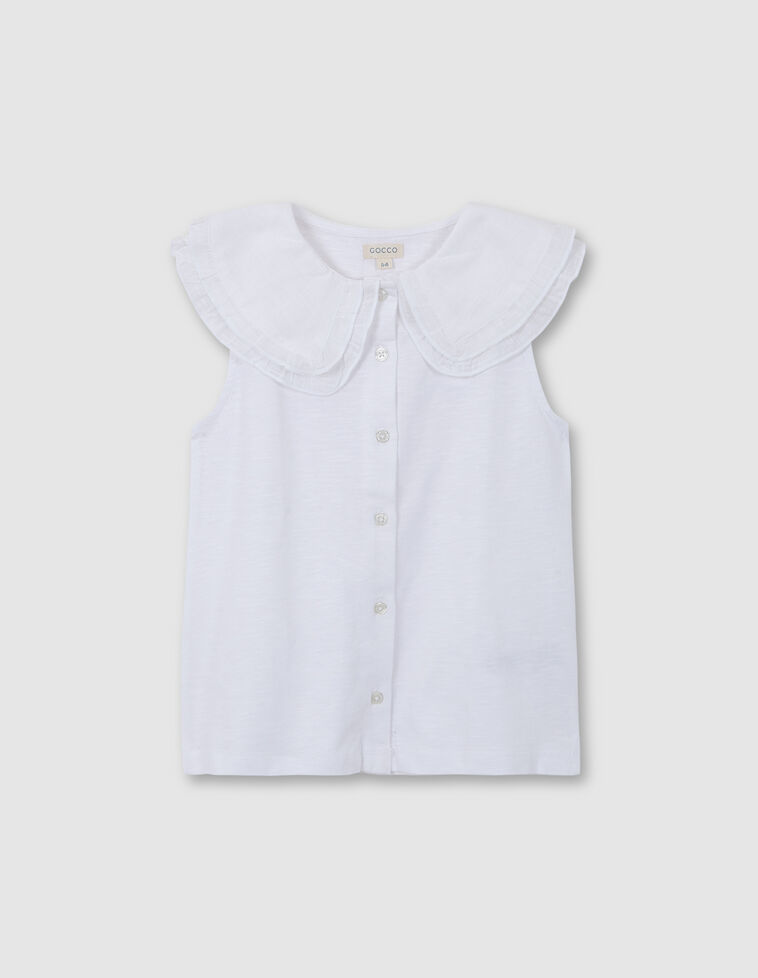 T-shirt branca com gola grande e folho duplo