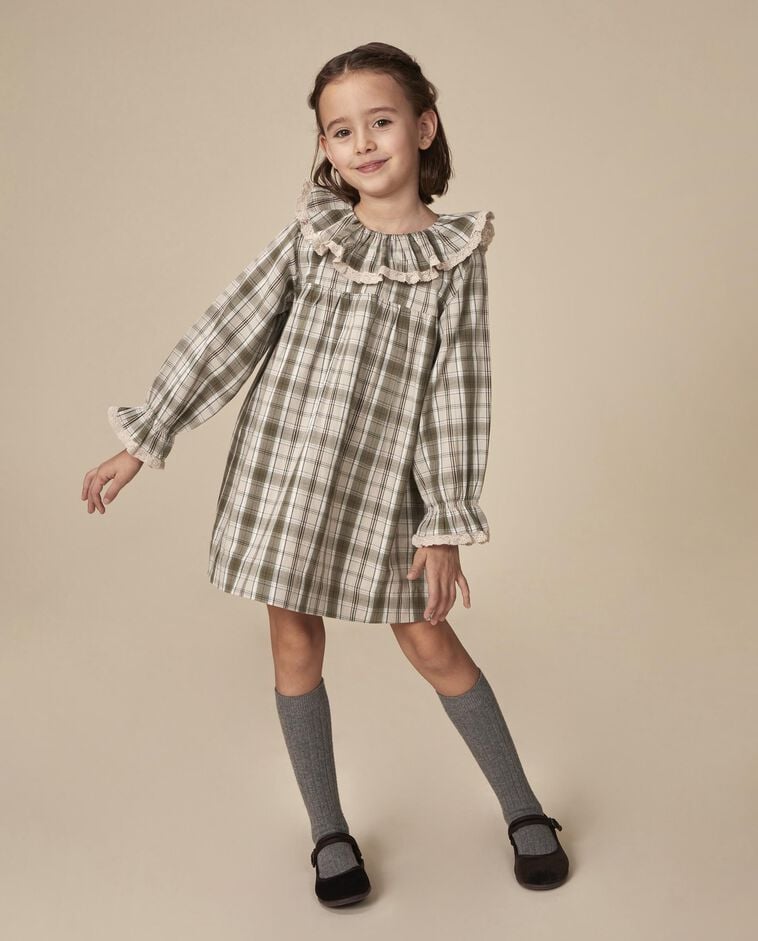 Steinfarbenes Kleid im Schottenkaro M&auml;dchen