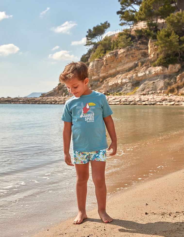 T-shirt com estampado de tucanos  verde  
