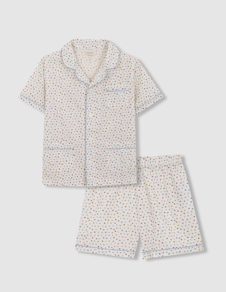 Pijama curto com estrelas multicolor branco