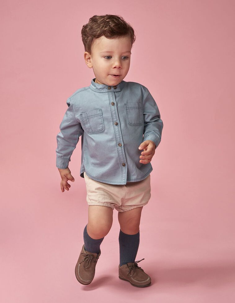Chemise col mao avec poches bleu clair