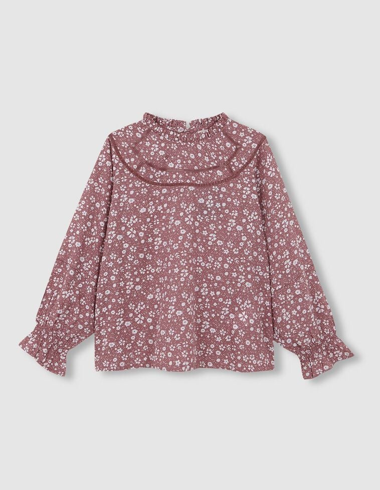 Blouse à manches longues imprimée fleurs violettes