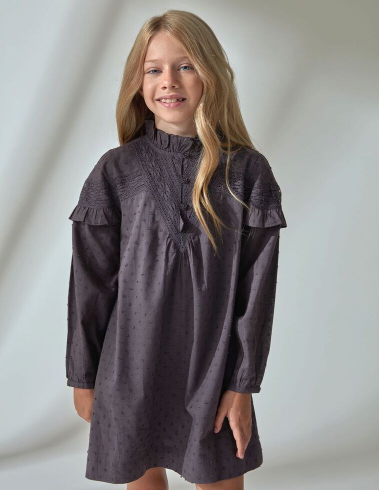 Vestido de plumeti de manga comprida