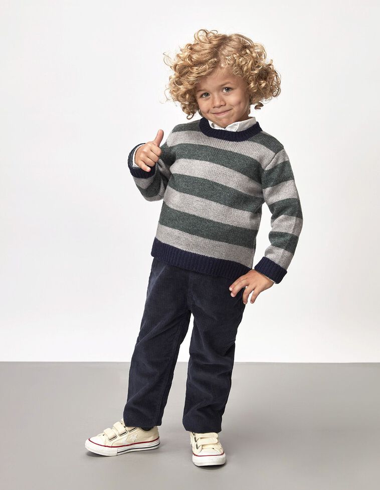 Camisola Riscas Com Punhos Bainha e Gola A Contrastar Verde Escuro