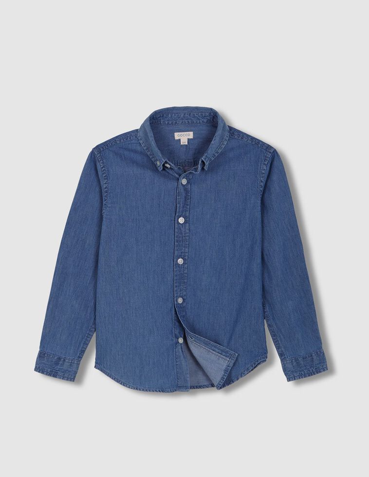 Chemise en jean col classique avec patte de boutonnage bleu clair