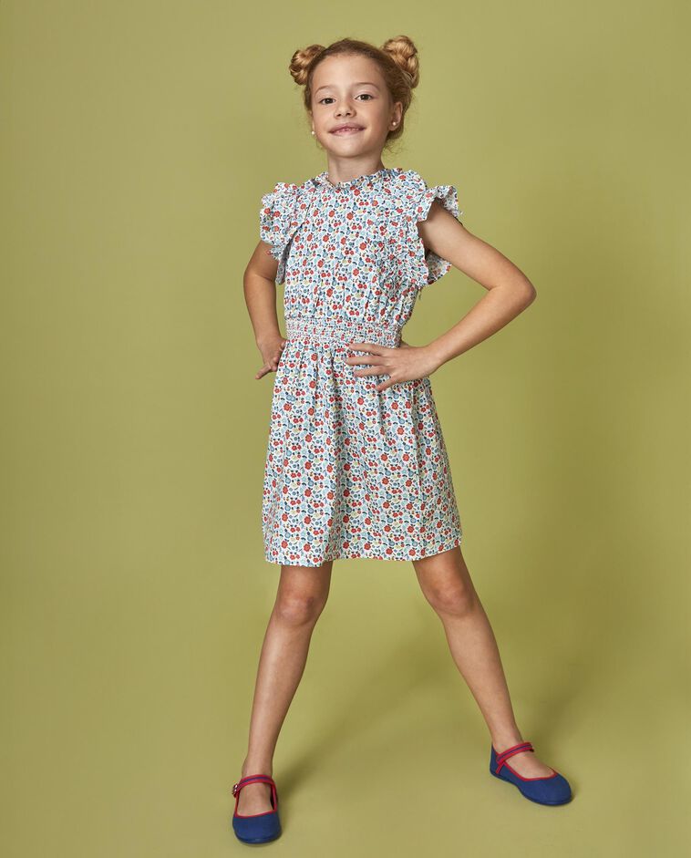 Robe &agrave; fleurs &agrave; taille &eacute;lastiqu&eacute;e blanche