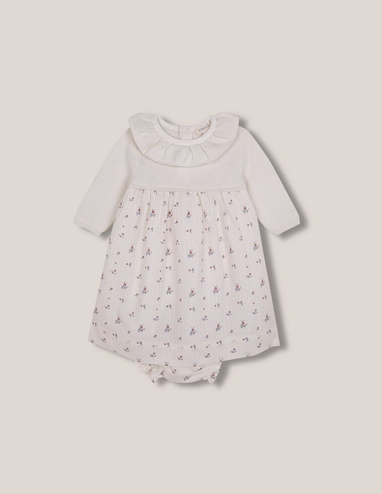 Robe top en tricot blanc jupe dobby imprimée