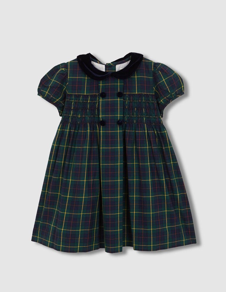 Robe bleue à manches courtes en nid d'abeille