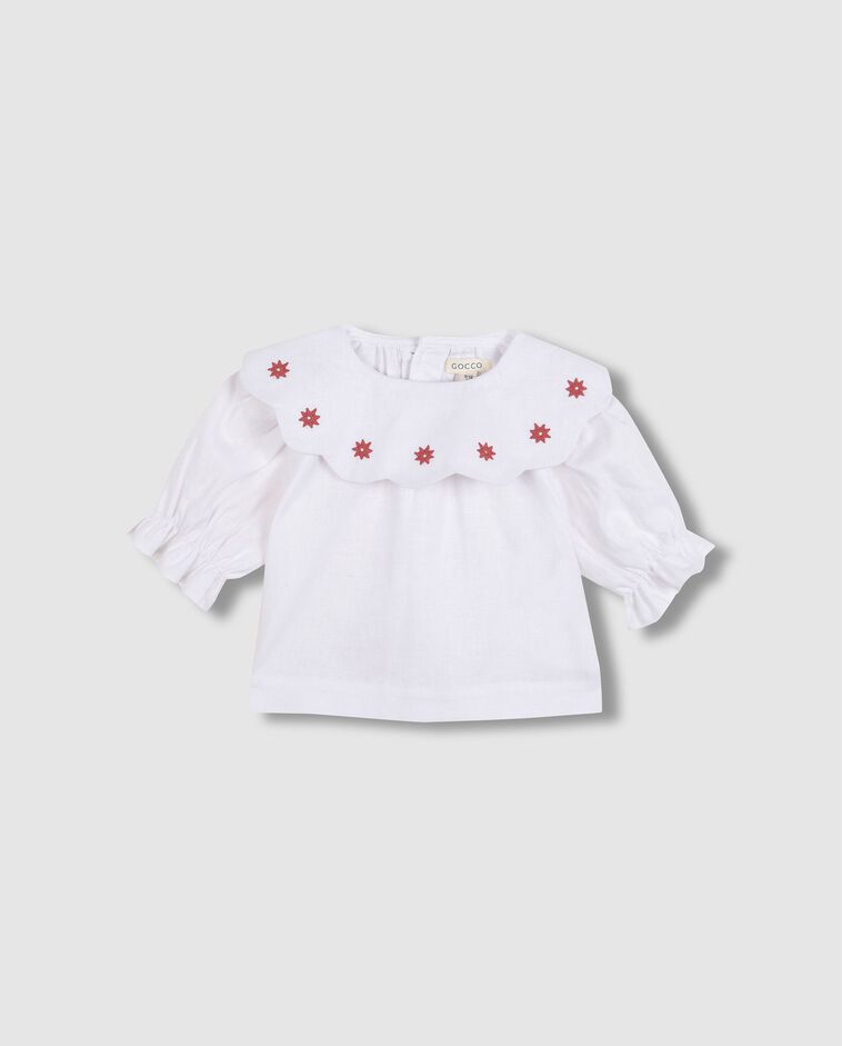 Chemise en lin &agrave; col brod&eacute; blanche