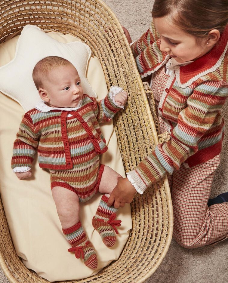 Cardigan jacquard arancione multicolore neonato