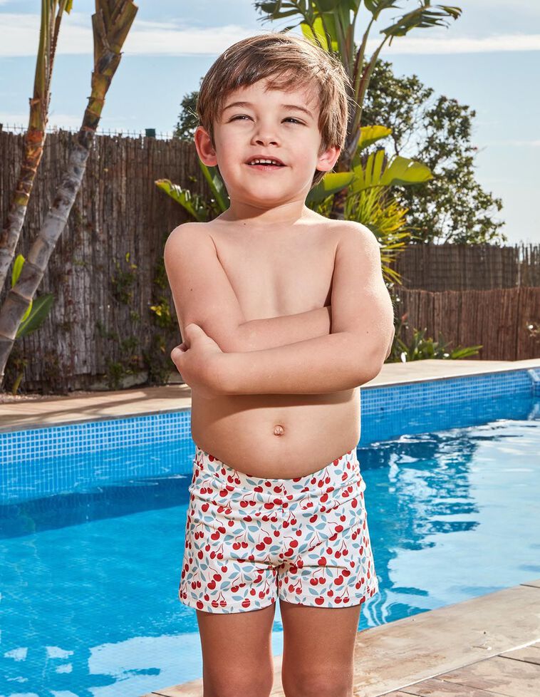 Maillot de bain blanc imprimé cerises