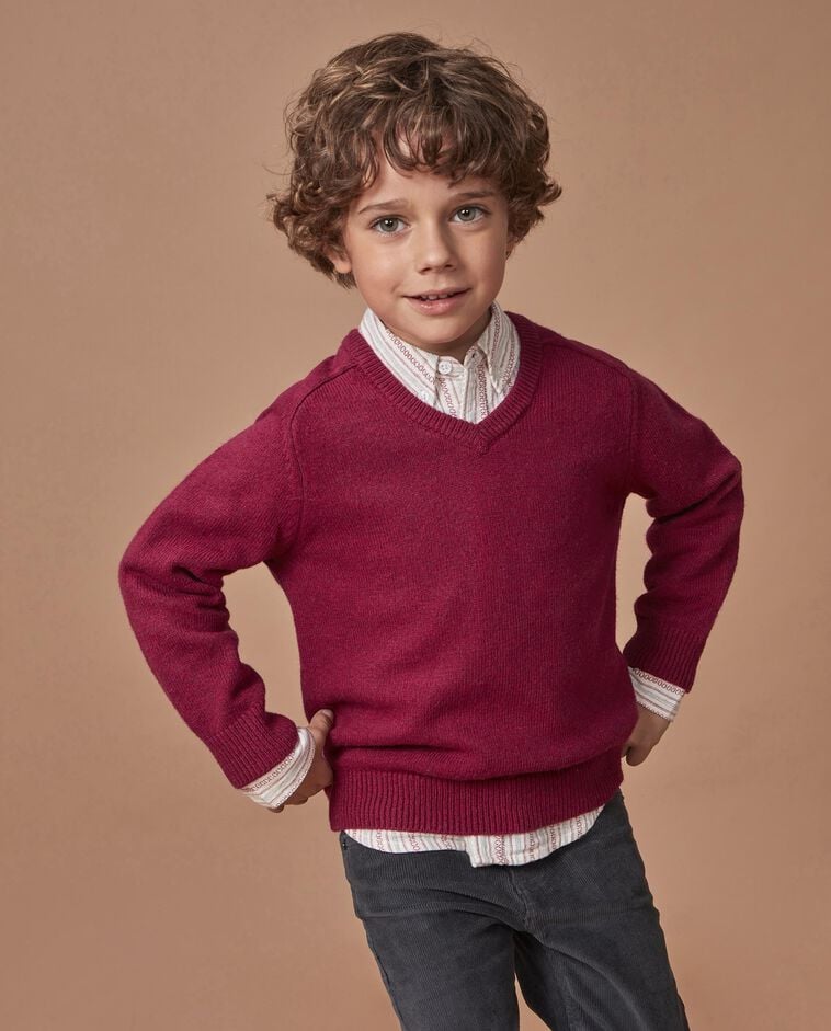 Camisola rosa com gola em bico menino