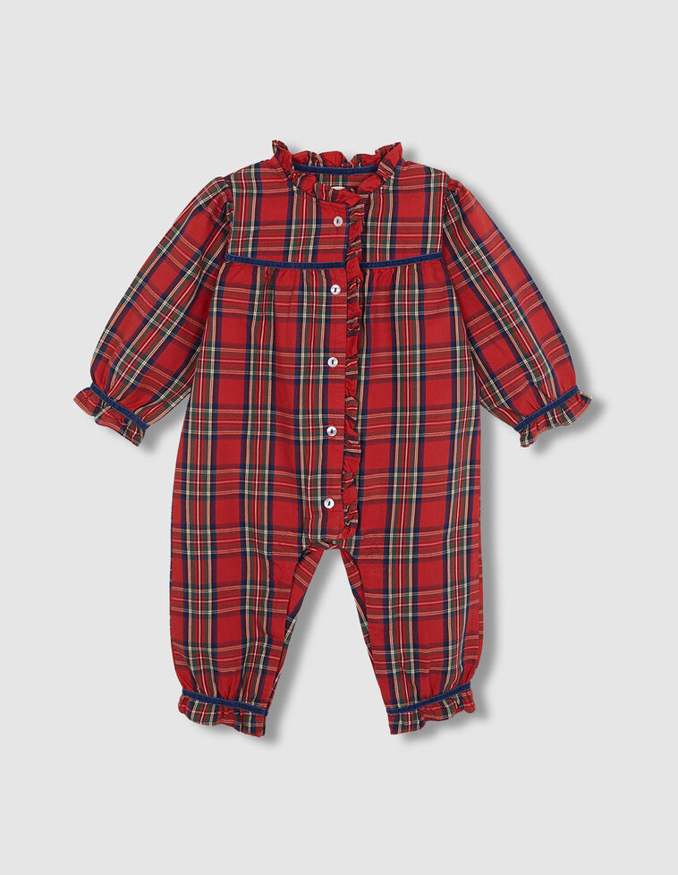 Pyjama de Noël à carreaux tartan avec bordure contrastée rouge