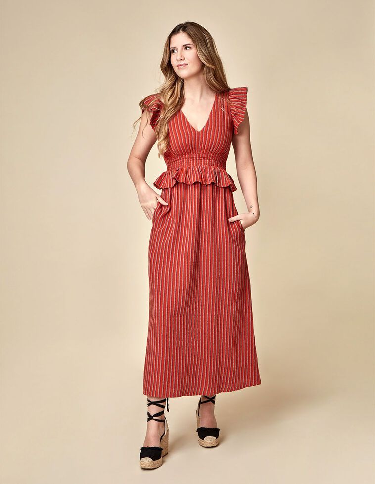 Robe mère rayée multicolore orange