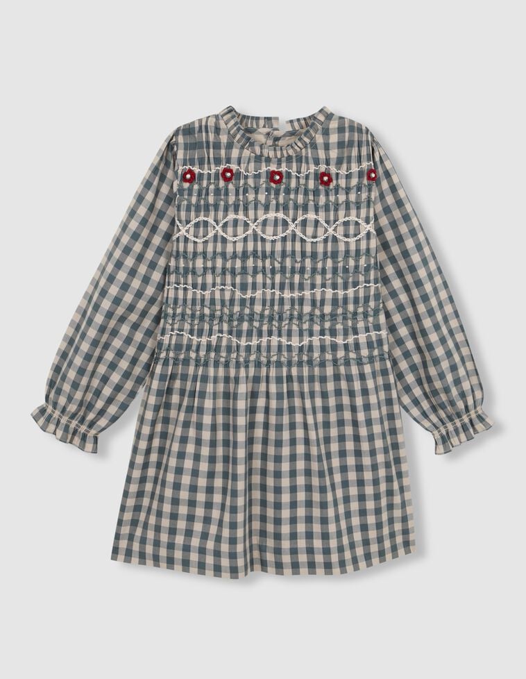 Robe à carreaux avec broderie verte