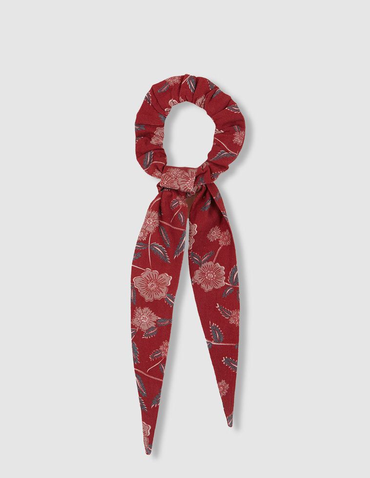 Chouchou imprimé fleurs grenat