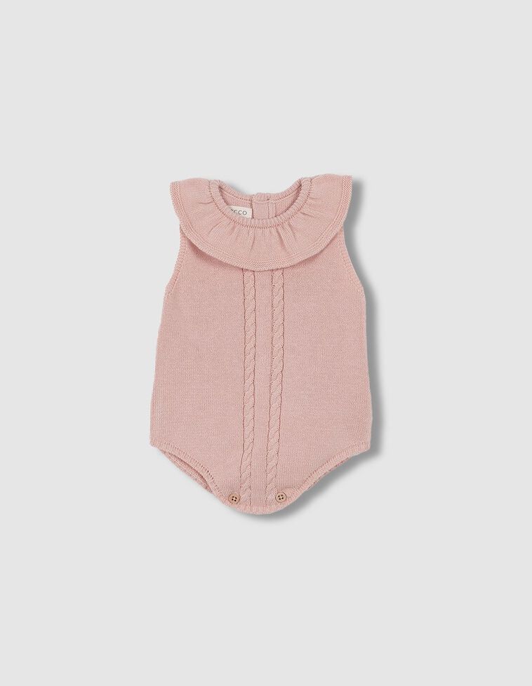 Babygrow sem pernas em malha de oitos cor de rosa velho