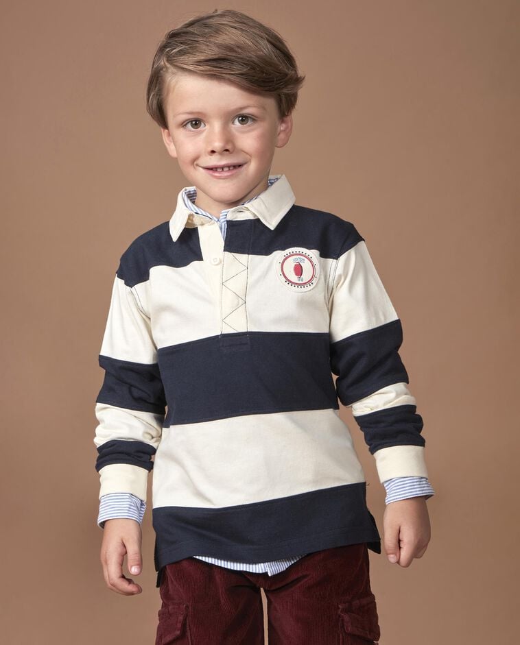 Polo azul &agrave;s riscas menino