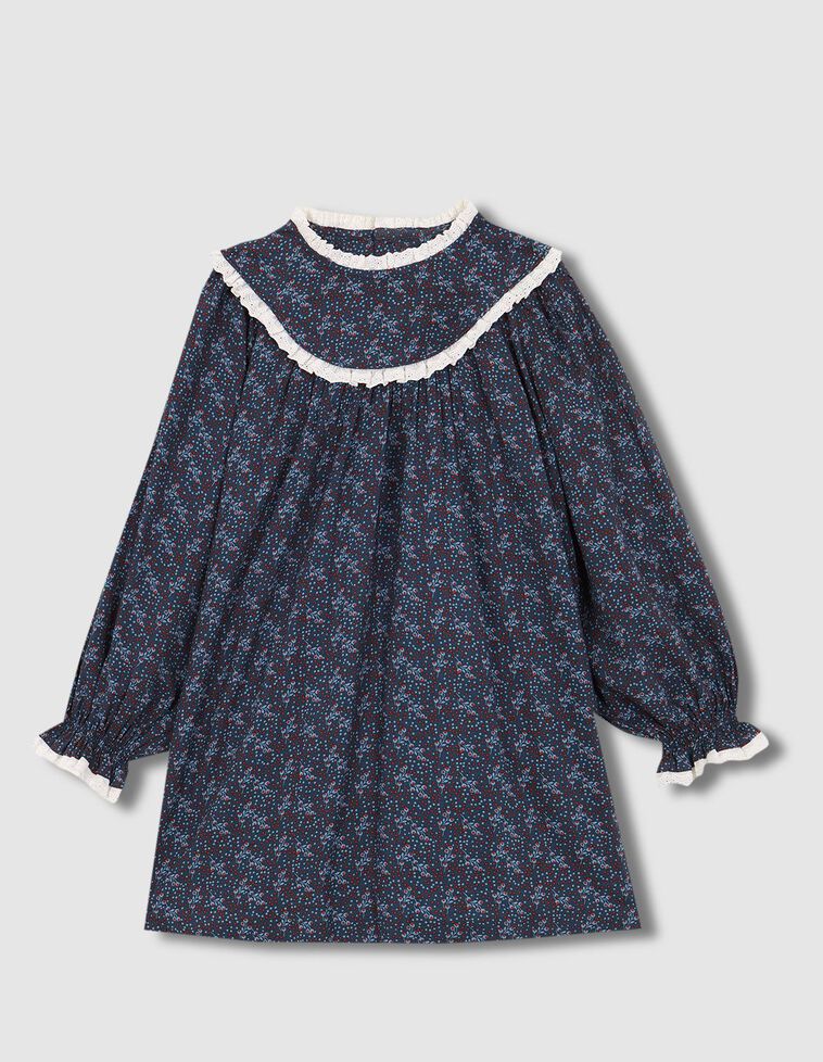 Robe smart imprimée avec bandes brodées bleues contrastées