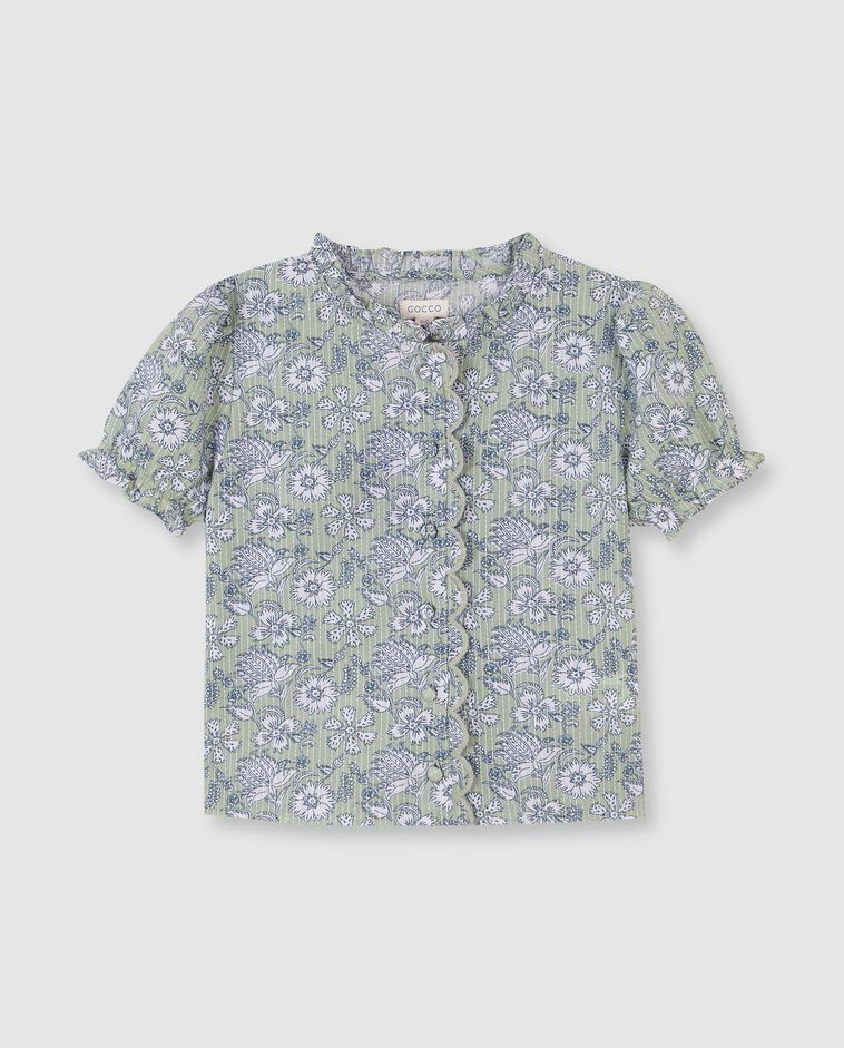 Blouse &agrave; fleurs verte