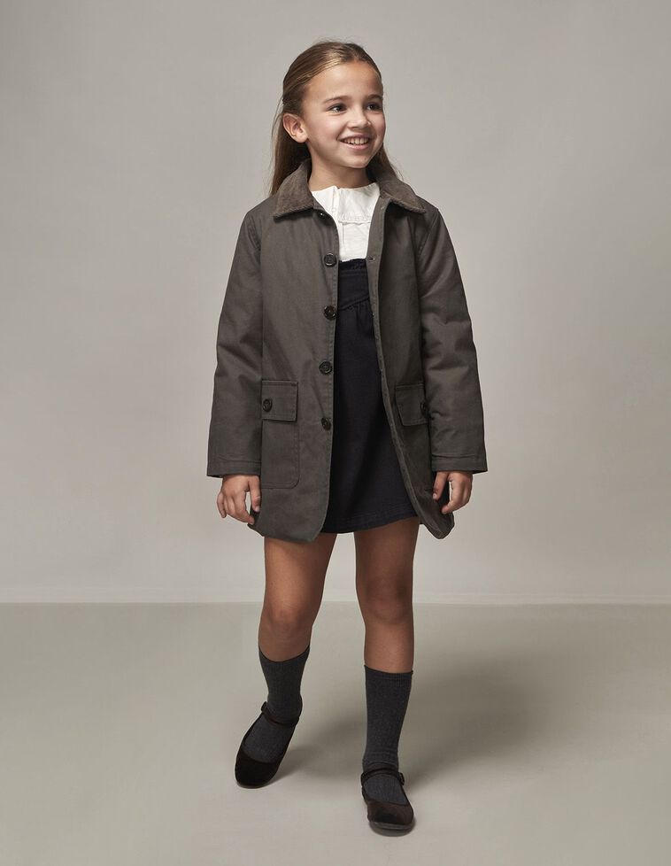 Manteau En Tissu Enduit Kaki Fonc&eacute;