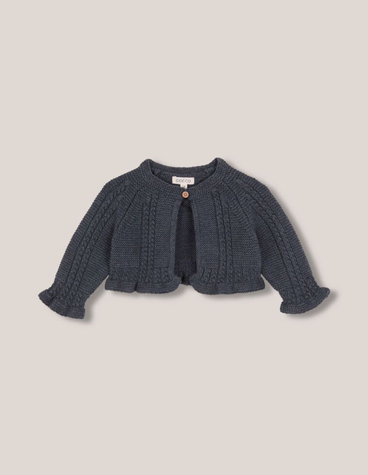 Veste à manches raglan en laine avec motif en huit vert pétrole