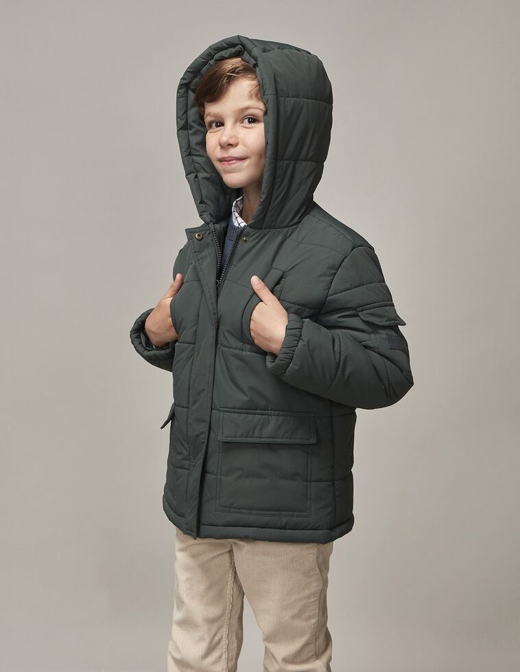 Cappotto Piume Con Cappuccio Verde Scuro