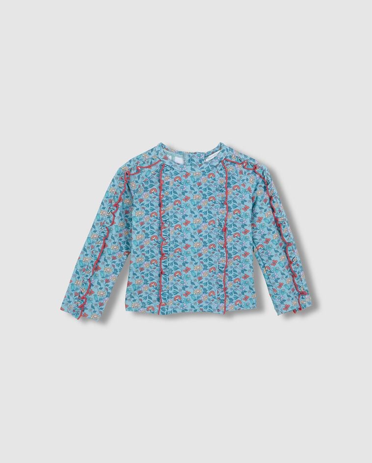 T-shirt de bain bleu avec protection solaire imprim&eacute; fleurs