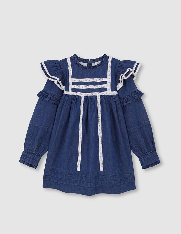 Robe salopette avec volant aux épaules bleu clair