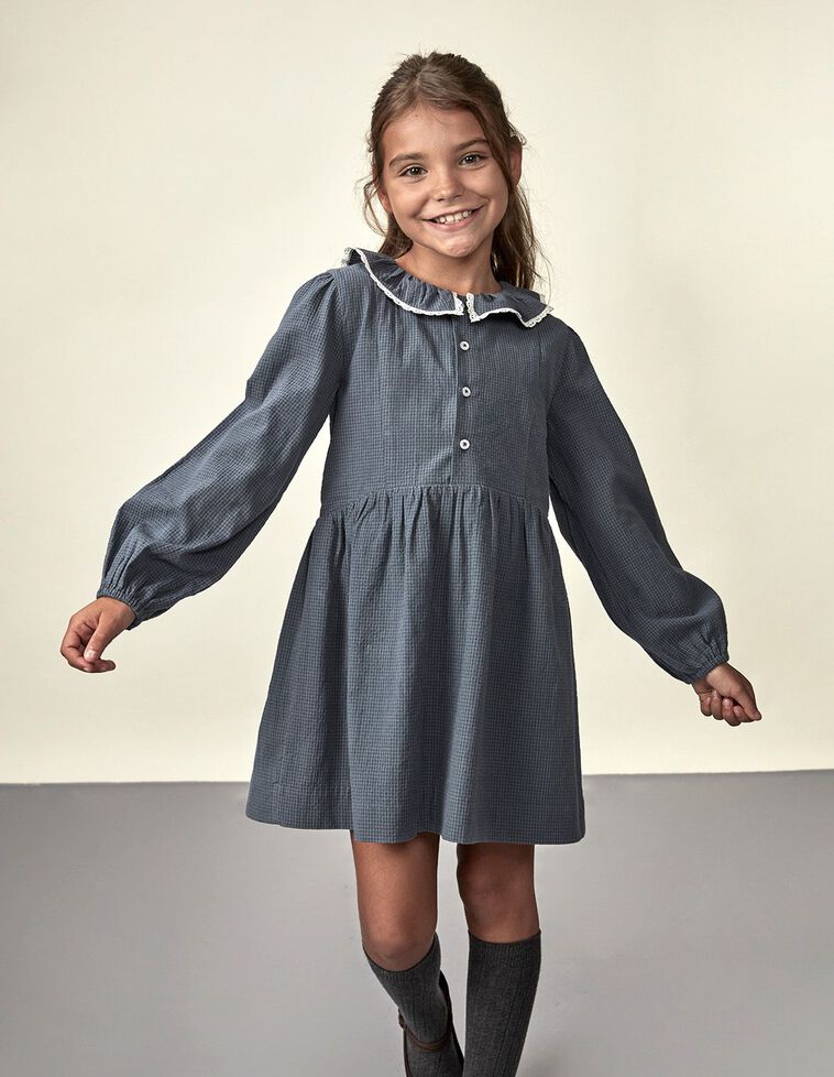 Vestido Xadrez Vichy Seersucker Petróleo