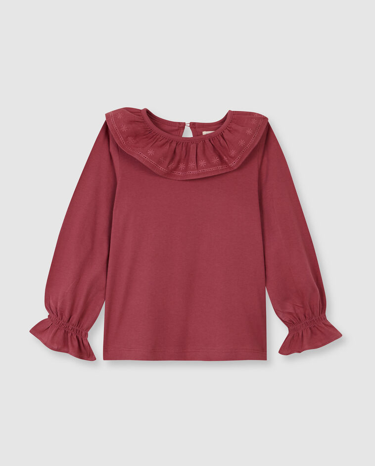 T-shirt rose avec col &agrave; volants fille