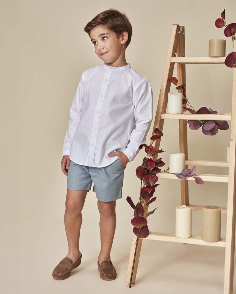 Chemise en lin unie col mao blanche