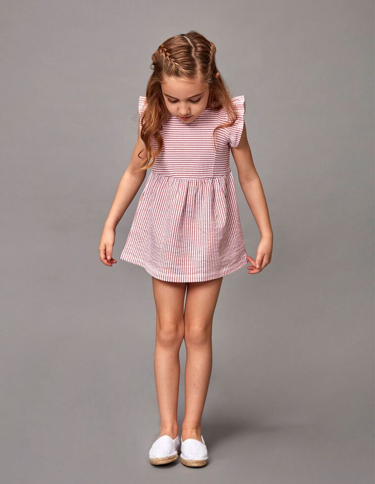 Vestido de malha com padrão de riscas  coral