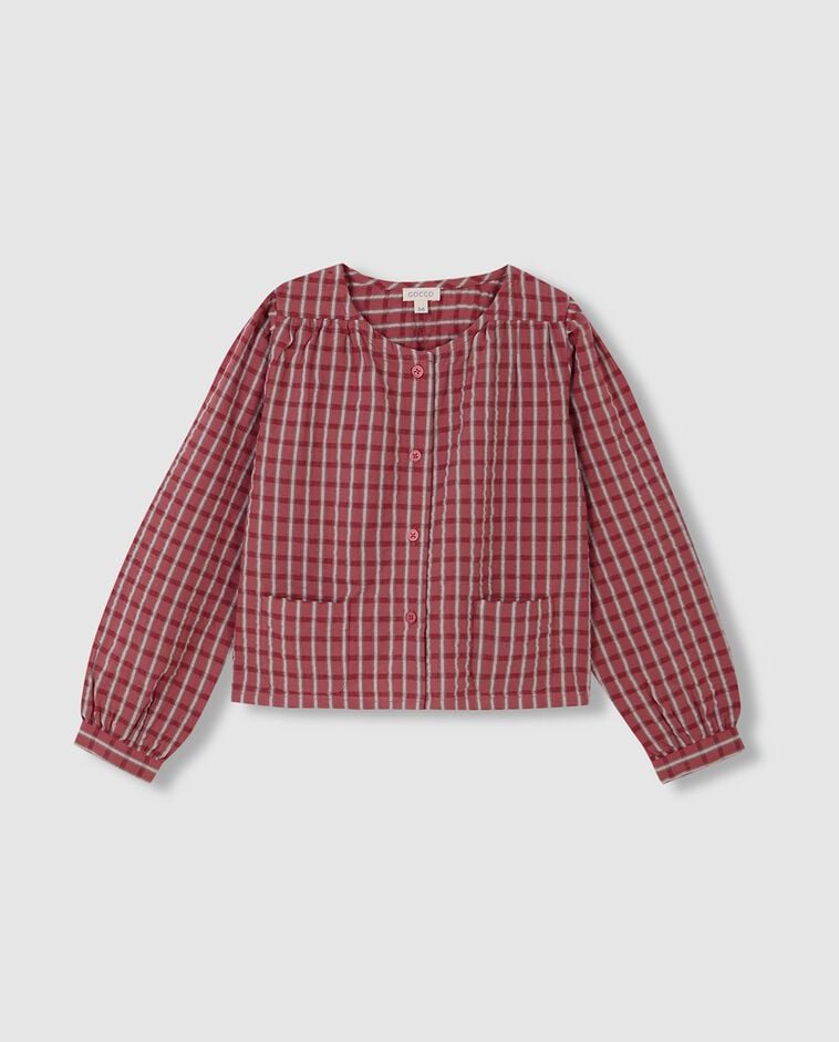 Chemise rose &agrave; carreaux avec broderies fille