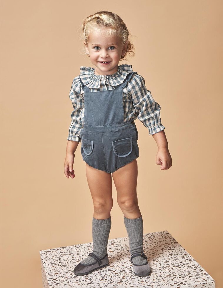 Chemise à carreaux avec smock sur le devant vert