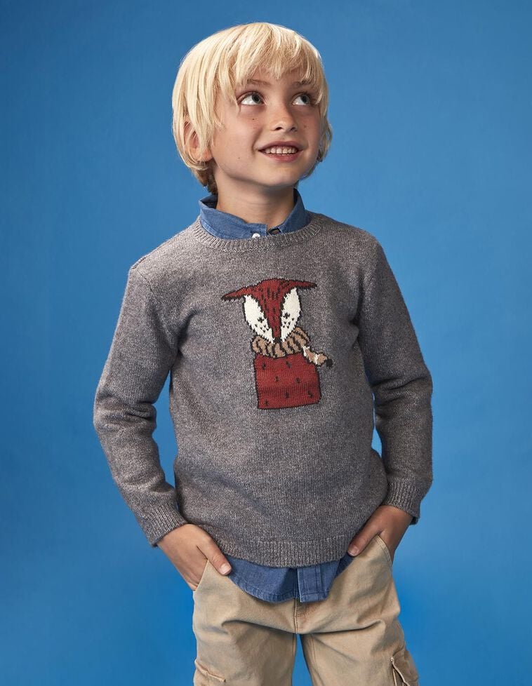 Pullover mit Fuchs-Motiv, in Grau