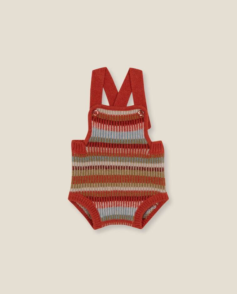 Culotte jacquard orange en maille avec bretelles nouveau-n&eacute;