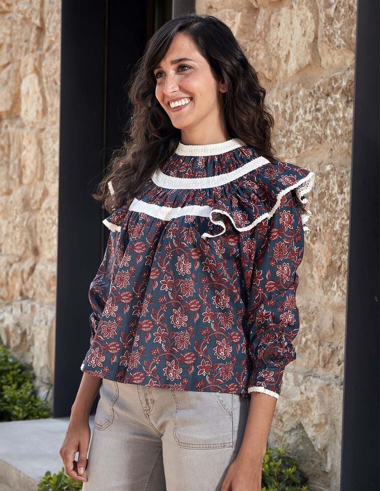 Blouse à bretelles brodées pour maman vert pétrole