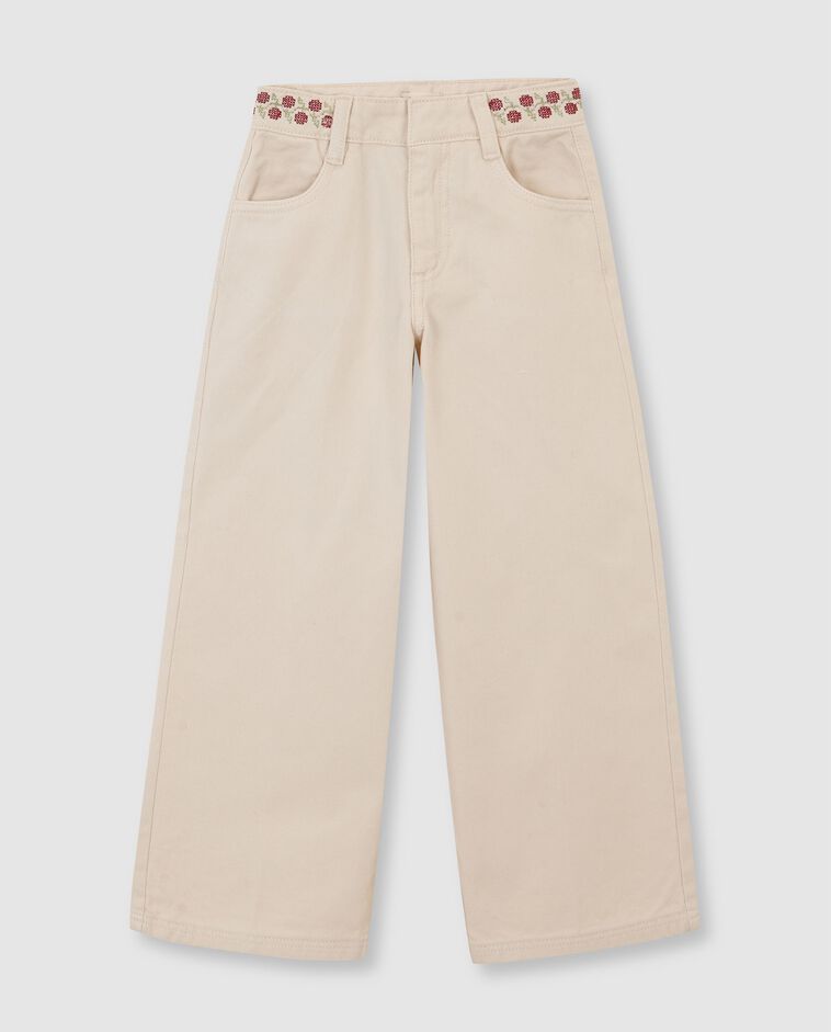 Pantalon couleur pierre avec broderies fille