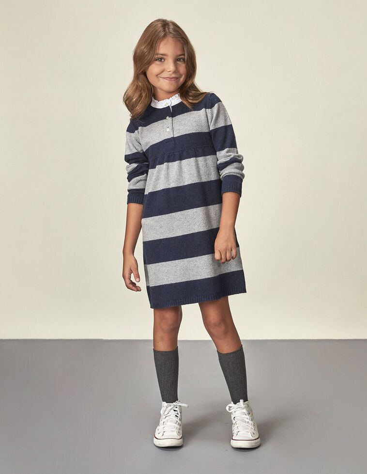 Vestito Polo A Righe Blu Marino