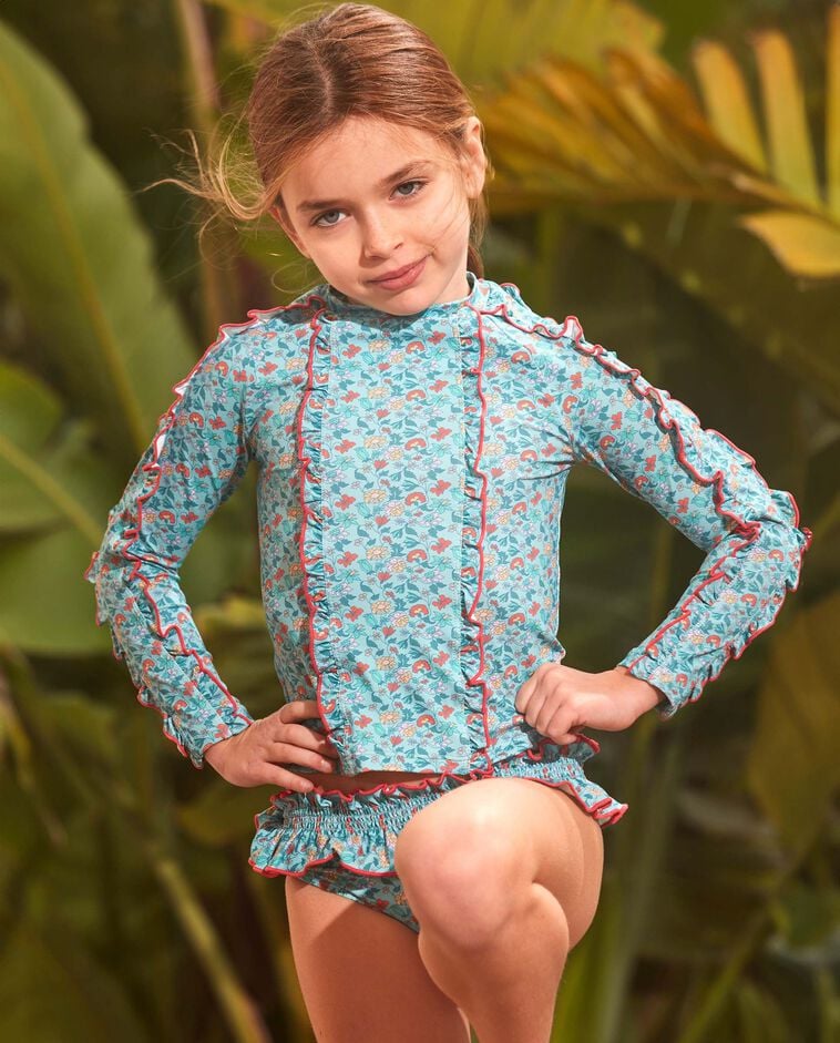 Bade-Shirt mit Sonnenschutz und Blumenmuster in Blau