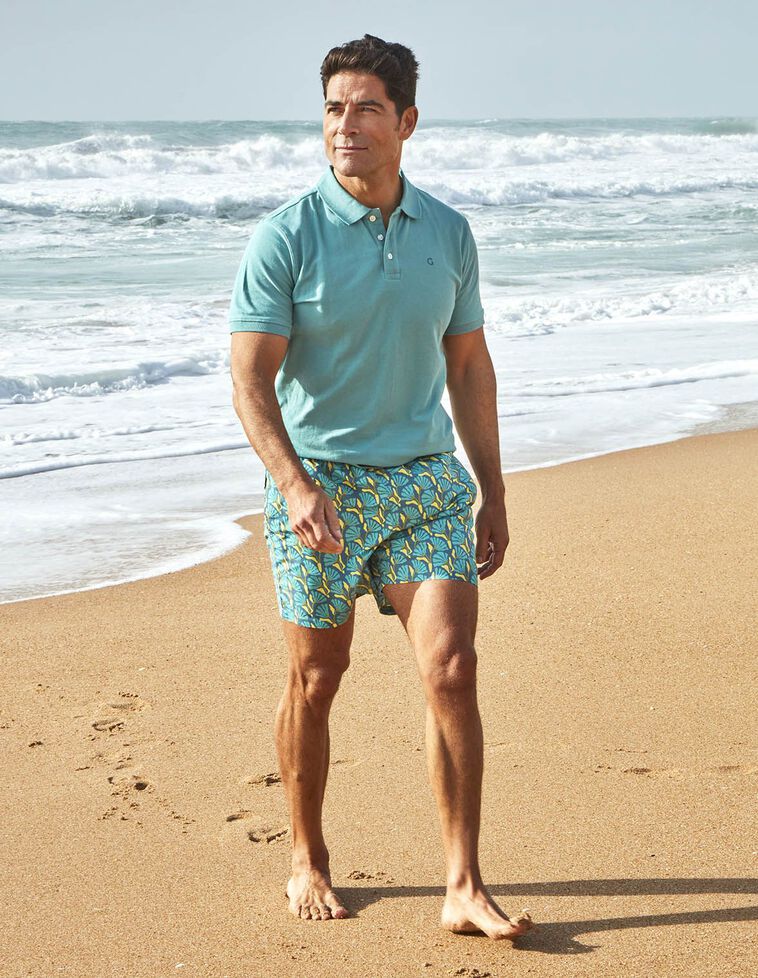 Maillot de bain père à fleurs bleues