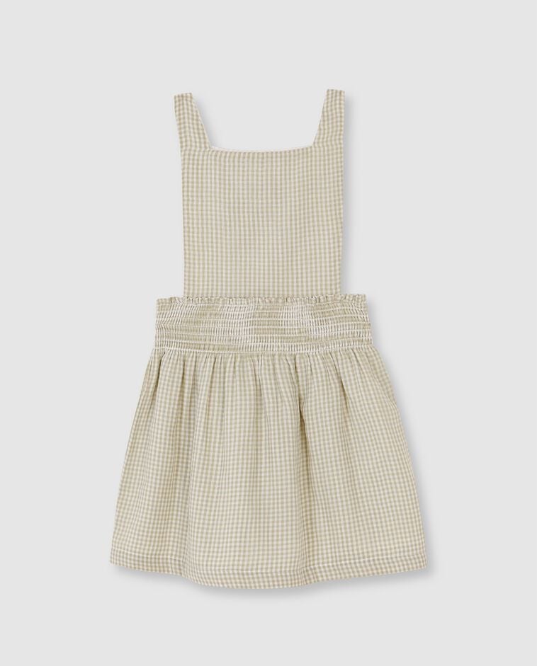Robe chasuble &agrave; carreaux vichy blanche