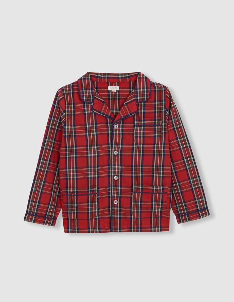 Pyjama de Noël à carreaux tartan avec bordure contrastée rouge