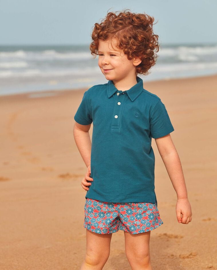Polo basique en piqu&eacute; bleu