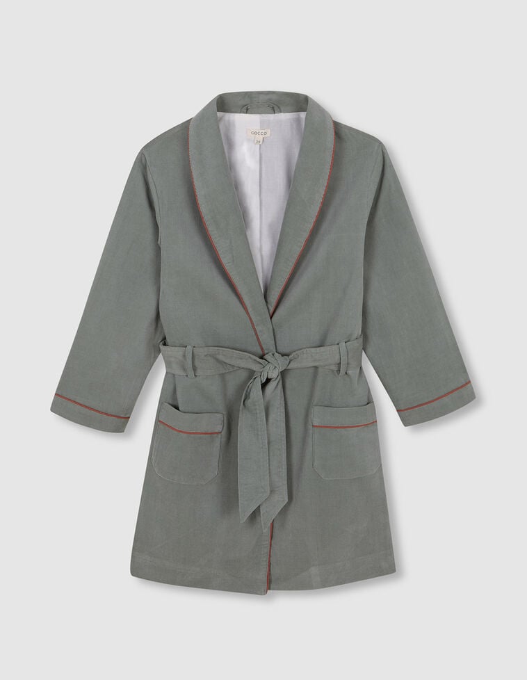 Robe de chambre en micro-corduroy avec bordure contrastée verte