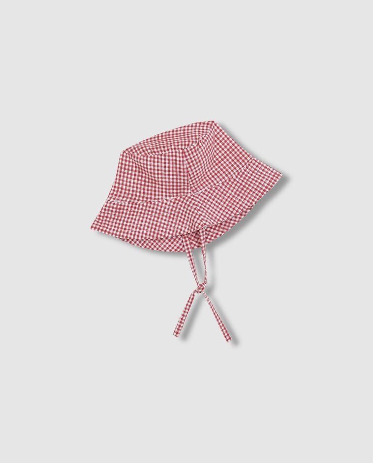 Chapeau &agrave; carreaux corail