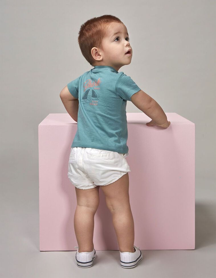 Maglietta con stampa squalo azzurra